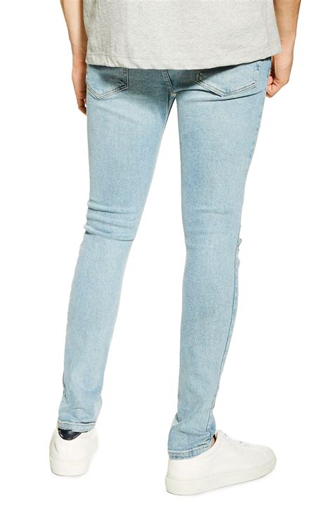Topman Ripped Stretch Skinny Fit Jeans In Blue For Men Lyst