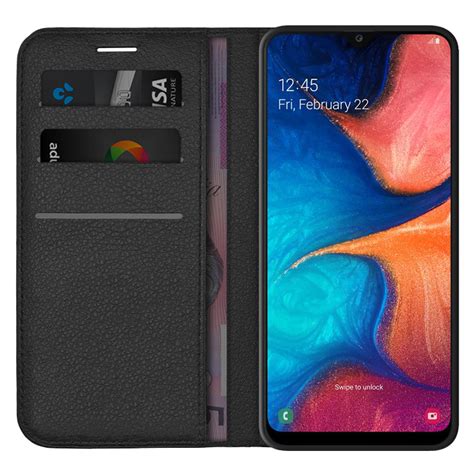 Leather Wallet Case For Samsung Galaxy A20 A30 Black