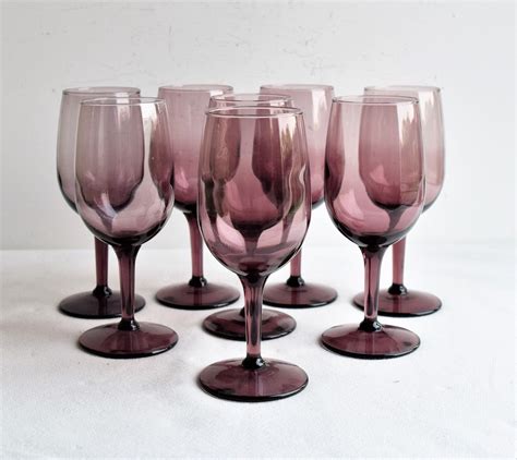 Set Of 8 Libbey Purple Wine Glasses 6 Tall Wine Glasses Etsy