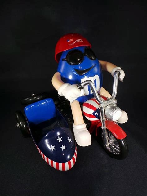 Mandms Original Blue On Motorcycle With Sidecar Candy Dish Dispenser