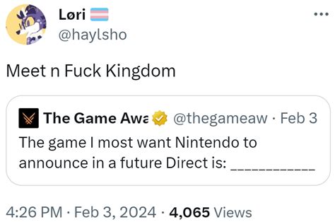 the game i most want nintendo to announce in a future direct is meet n fuck kingdom know