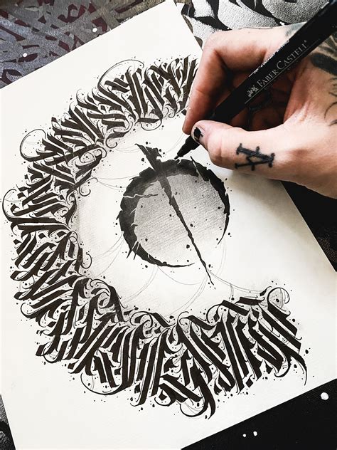 Gothic Calligraphy Tattoo Lettering Dark Blackwork Style By Noeko