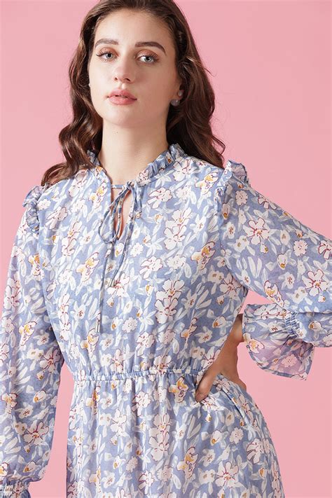 Buy Gipsy Blue Floral Print Georgette Dress Gipsy Online