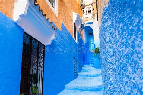 Narrow Street In The Blue City Chefchaouen Morocco Stock Photo Image