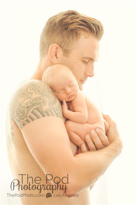 Tatooed Dad Holding Newborn Baby Los Angeles Based Photo Studio The