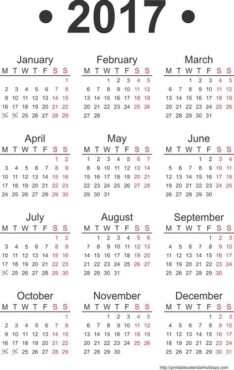 2017 Yearly Calendar Template Print Print Blank Calendars