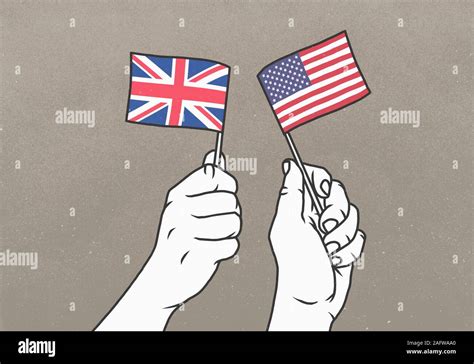 Hands Waving Small British And American Flags Stock Photo Alamy