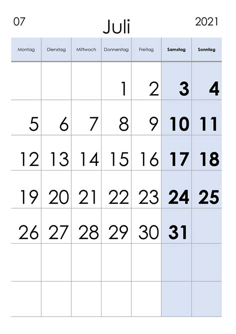 Juli 2021 Kalender Zum Ausdrucken Pdf Excel Word Images