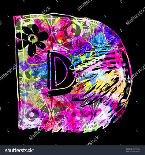 Abstract Luminescent Letter D Isolated On Black Background Stock Photo