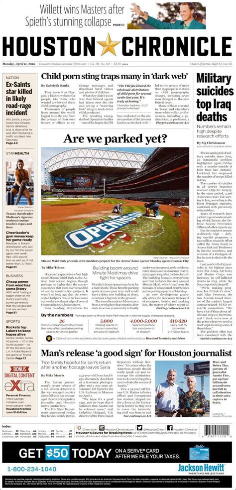 Newspaper Houston Chronicle Usa Newspapers In Usa Mondays Edition