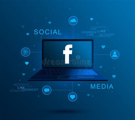 Social Media Icon Facebook On Laptop Screen Social Media Activity 3d