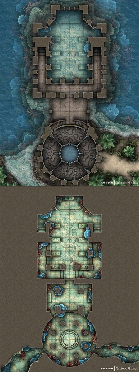 Sunken Coastal Temple 40x30x2 Multi Level Battlemap Free Dandd Battlemap Seafoot Games On