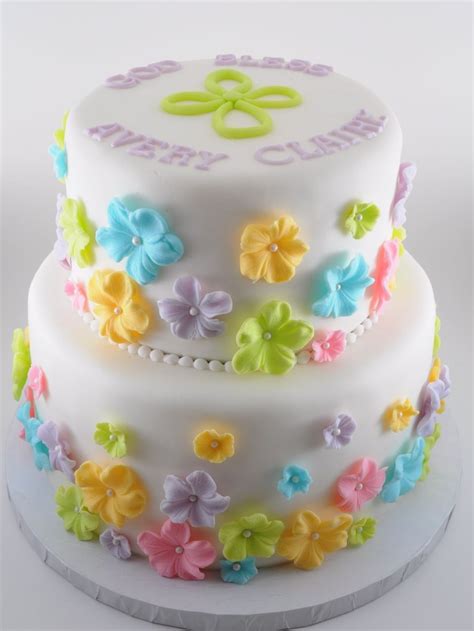 This homemade chocolate cake with vanilla buttercream is decorated with ombre hearts. Girl Baptism Cake - CakeCentral.com