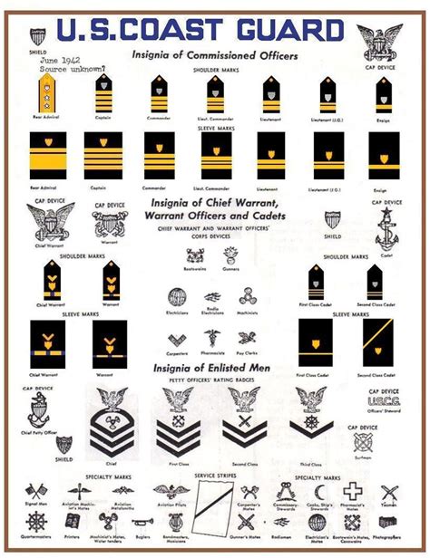 1942 Us Coast Guard Ranks And Rates Of Commissioned Officers Warrant