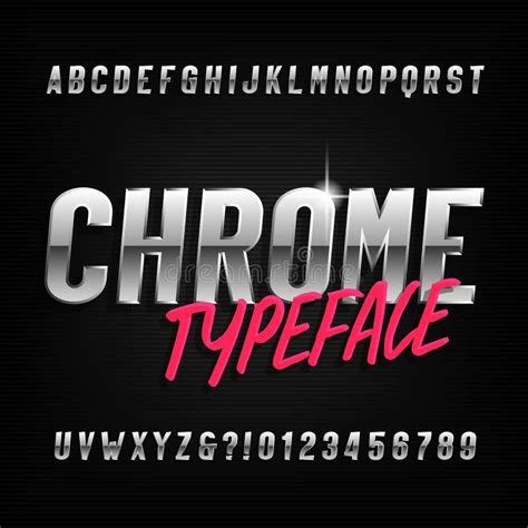 Chrome Alphabet Typeface Chrome Effect Condensed Letters And Numbers