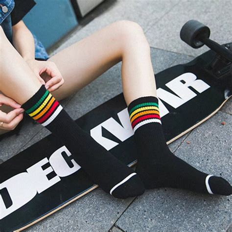 Sale Women Girls Rainbow Striped Socks Art Unisex Cotton Cocks Hipster