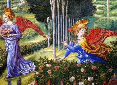 Angel Gathering Flowers In A Heavenly Landscape Detail C1460 Benozzo Gozzoli