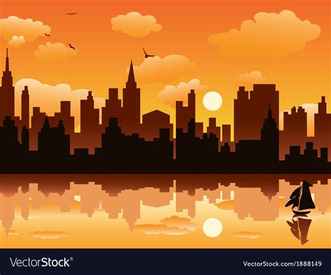 City In Sunset Royalty Free Vector Image Vectorstock