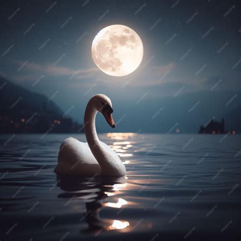 Premium Photo Swans Swimming Under The Soft Glow Of A Full Moon In A