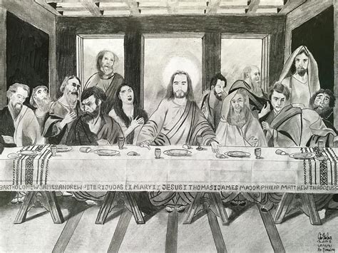 The Last Supper Jesus 27x378cm Original Pencil Unframed Drawing