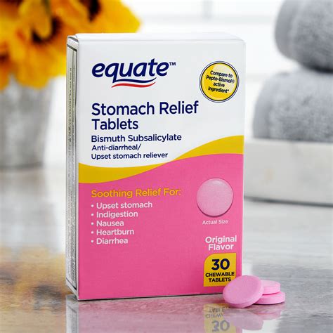 equate stomach relief chewable tablets 262 mg 30 count