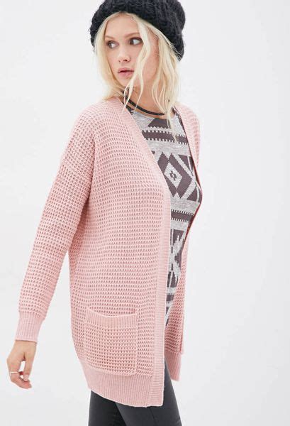 Forever 21 Classic Longline Knit Cardigan In Pink Light Pink Lyst