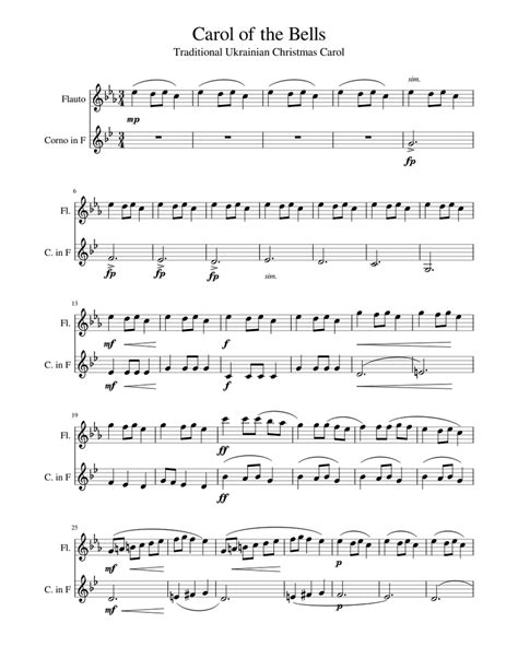 Carol Of The Bells Sheet Music For Flute French Horn Download Free