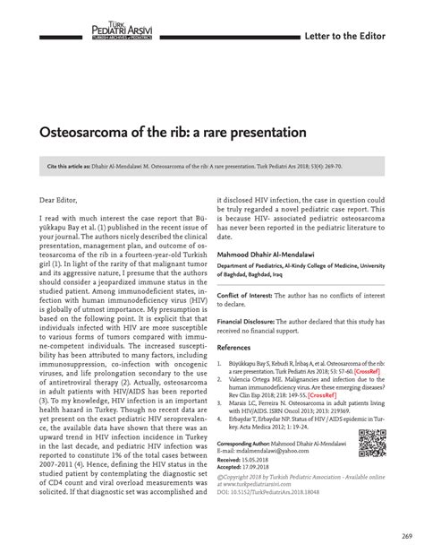 Pdf Osteosarcoma Of The Rib A Rare Presentation