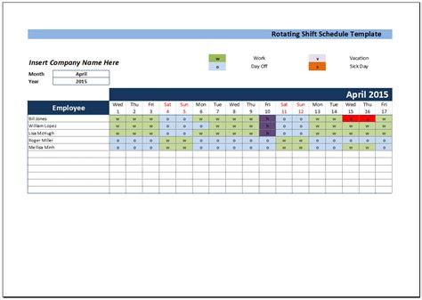 √ Free Printable Rotating Shift Schedule Template