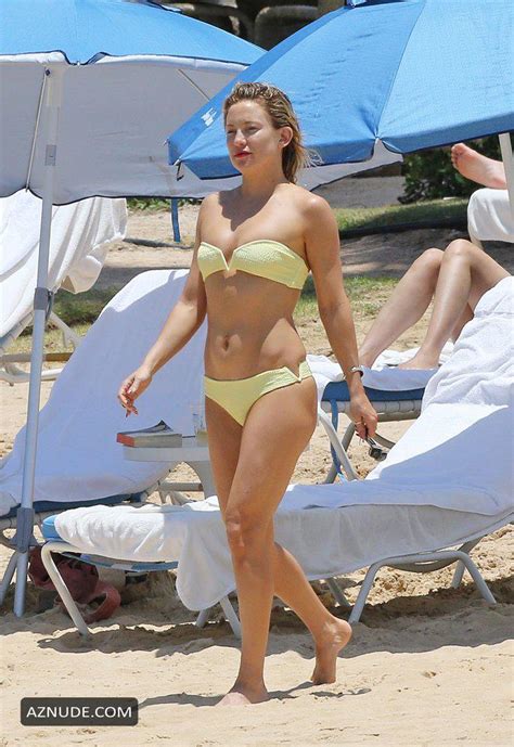 kate hudson sexy in a yellow bikini on beach in hawaii aznude