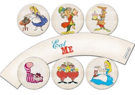 Alice In Wonderland Themed Party Circles For Cupcake Toppersstickers