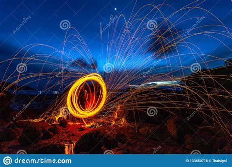 Steel Wool Fire Work On The Rock Stock Photo Image Of Lagoon Game