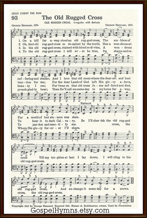 Free Printable Old Rugged Cross Sheet Music