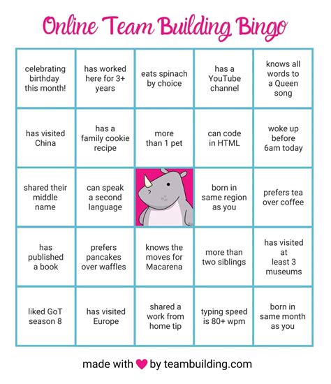 Online Team Building Bingo Rules And Free Game Board
