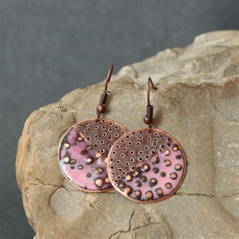 Copper Enamel Earrings Etsy