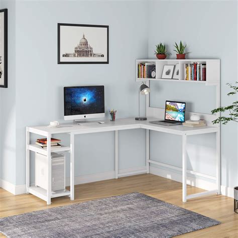 Buy Tribesigns Inch L Shaped Computer Desk With Hutch Shelf Space