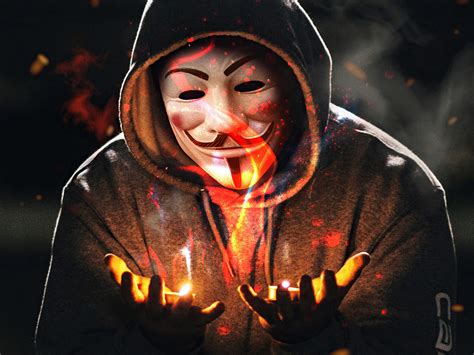 1600x1200 Anonymus Guy With Flame In Hand 4k 1600x1200 Resolution Hd 4k