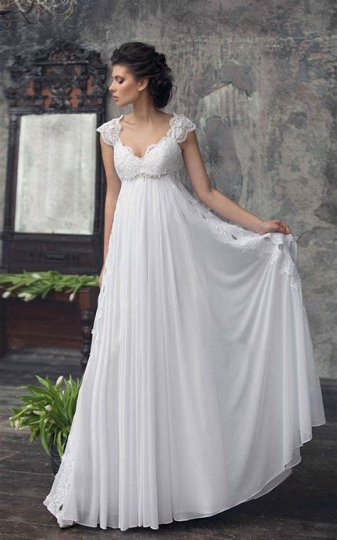 Empire Cap Sleeve Chiffon Dress With Pleats And Appliques 711355 Empire Wedding Dress Empire
