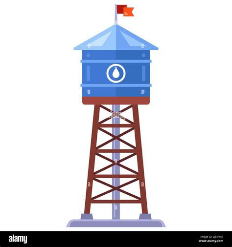 Water Storage Tower In The Countryside Flat Vector Illustration Stock