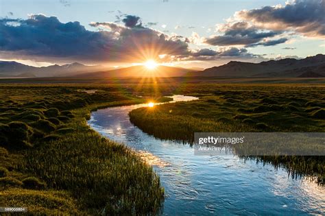 Mountain River At Sunset High Res Stock Photo Getty Images
