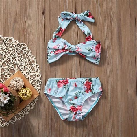 Girls Blue Floral Swimsuit Two Piece Available In Sizes 6 Months To 5t