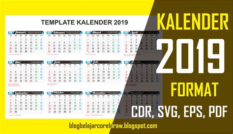 Template Kalender 2019 Format Vector Cdr Svg Eps Pdf Belajar Coreldraw