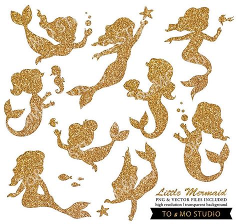 Mermaid Clipart Gold Glitter Mermaid Gold Glitter