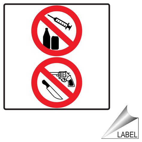 White Reflective No Drugs Alcohol Weapons Bilingual Labelsticker