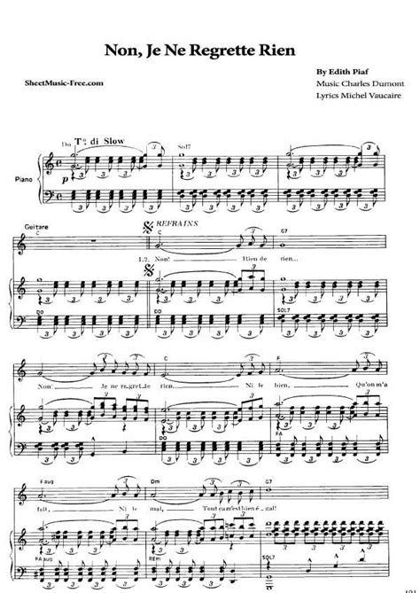 Non Je Ne Regrette Rien Sheet Music Edith Piaf Piano Sheet Music