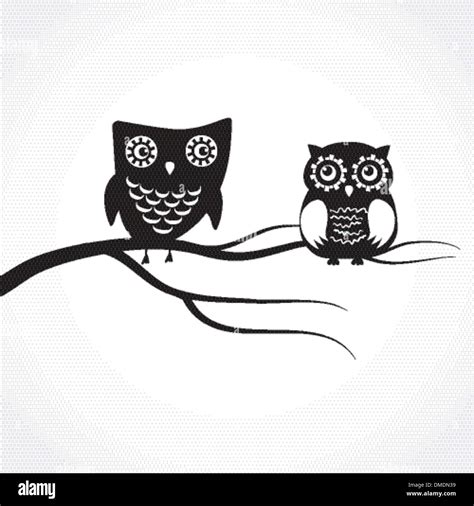 Two Cute Owls On The Tree Branch Stock Vector Image And Art Alamy