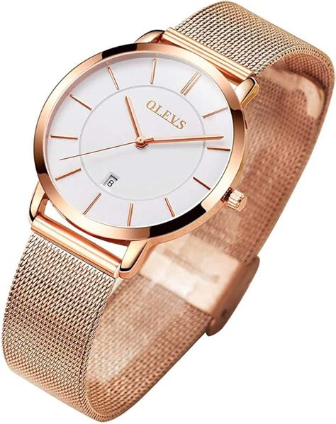 Olevs Ladies Watch Rose Gold Stainless Steel Mesh Strap Ultra Thin