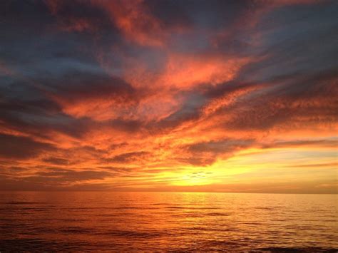 Red Sunset Ocean Dramatic View Free Image Download