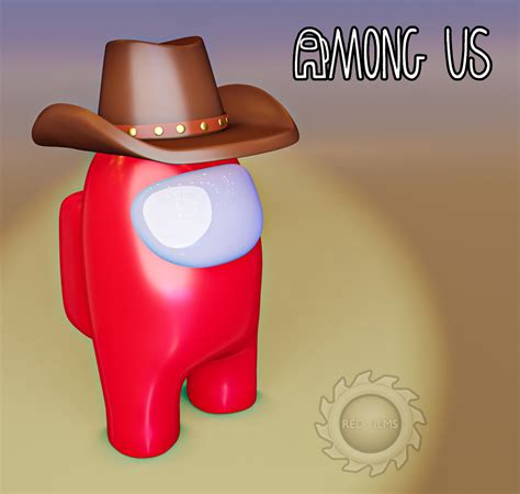 Among Us Character Red With Cowboy Hat Amongaus