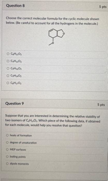 Solved Choose The Correct Molecular Formula For The Cyclic